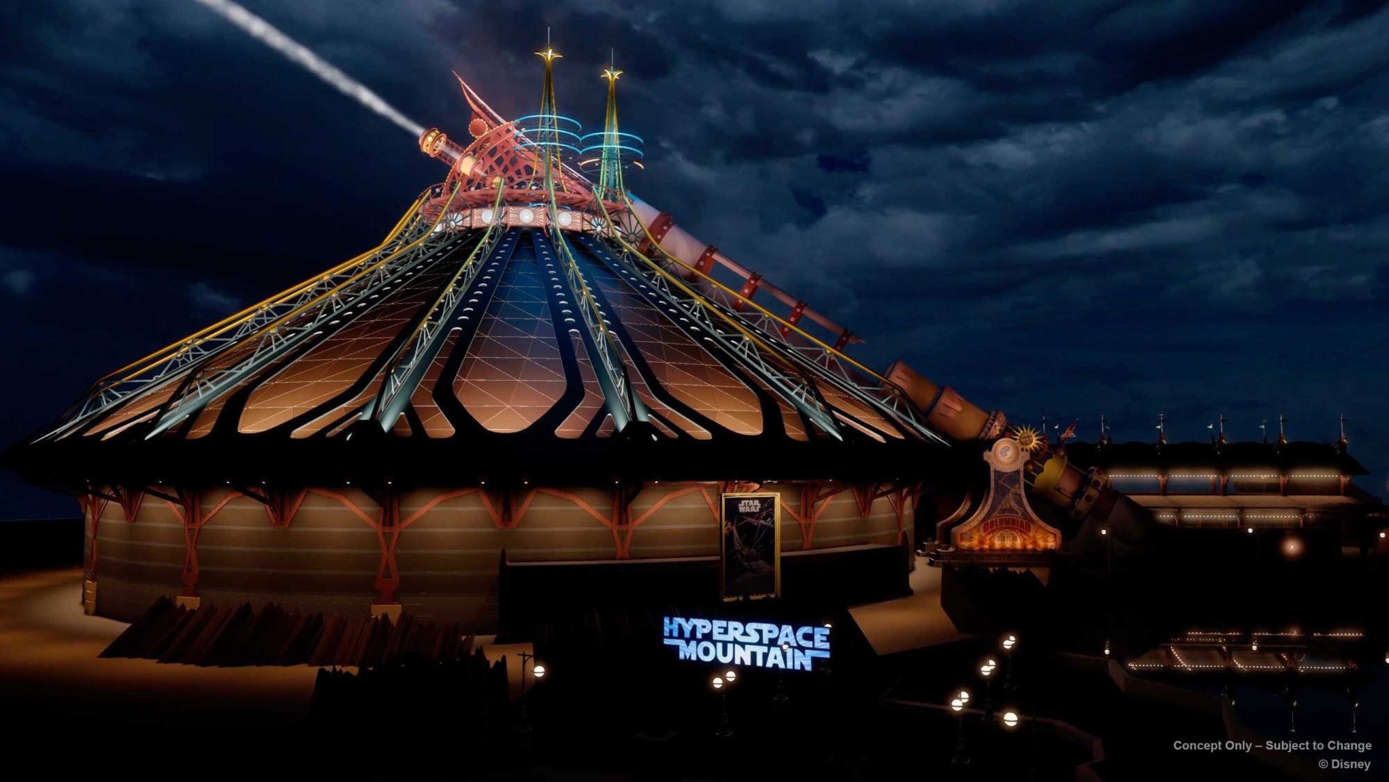 Un nouvel habillage lumineux pour l’extérieur de Star WarsTM Hyperspace Mountain